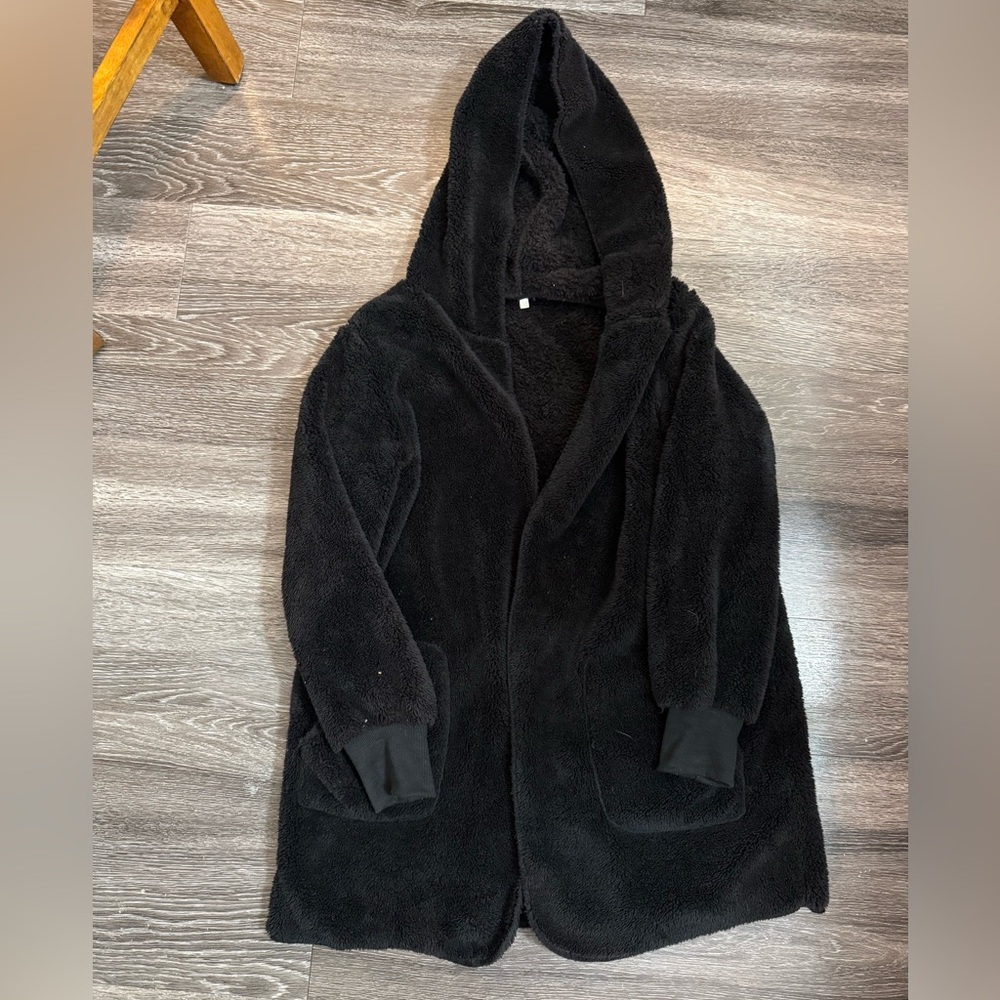 Cozy Black soft fur Hooded Jacket